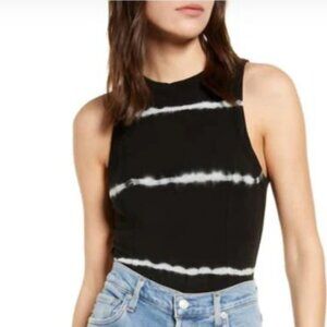 NWT Ninety Percent Striped Tie Dye Open Back Sleeveless Bodysuit Black Boho XL